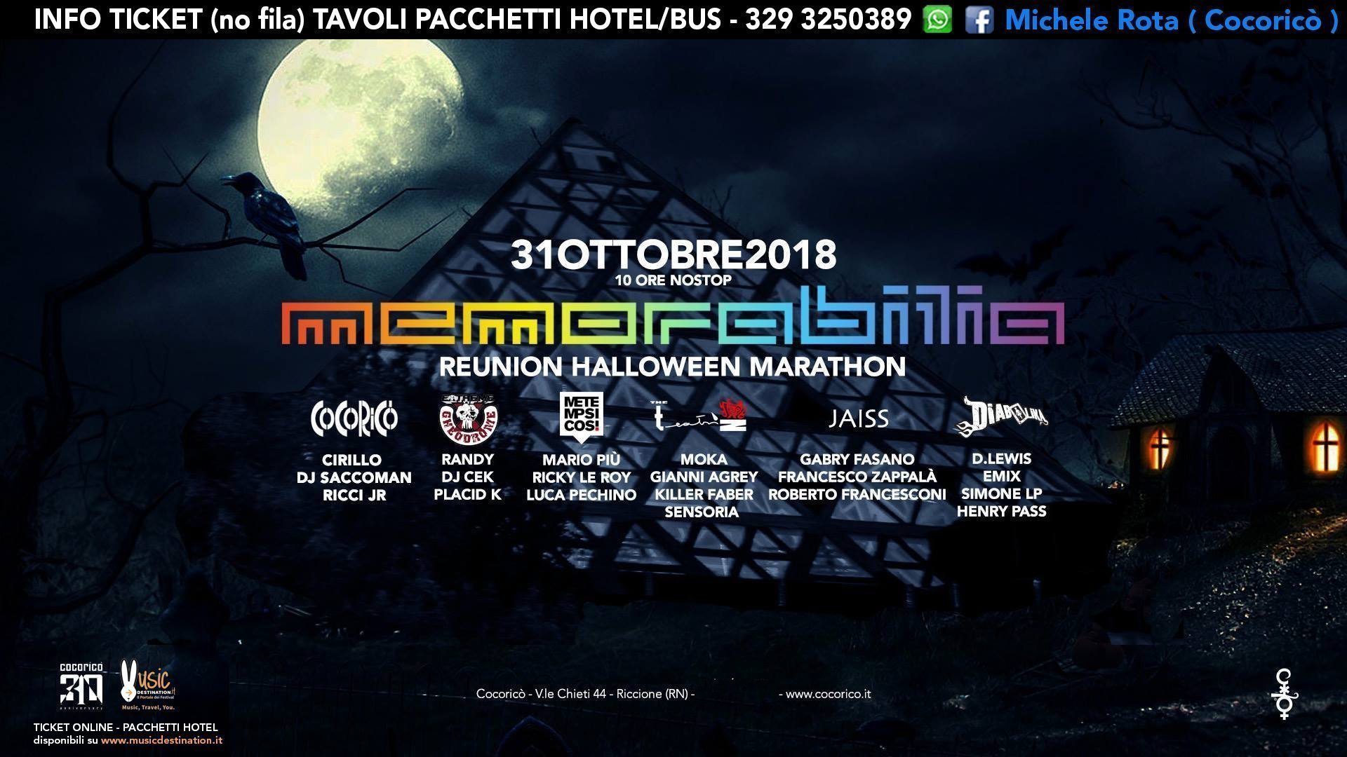 Memorabilia Cocorico Halloween 2018 Ticket Pacchetti Hotel