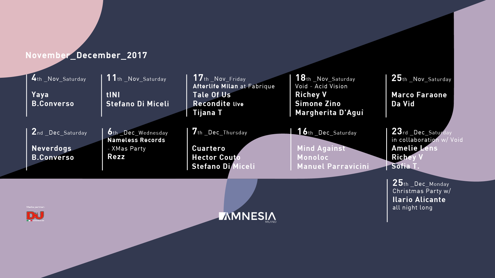 Amnesia Milano Novembre Dicembre 2017