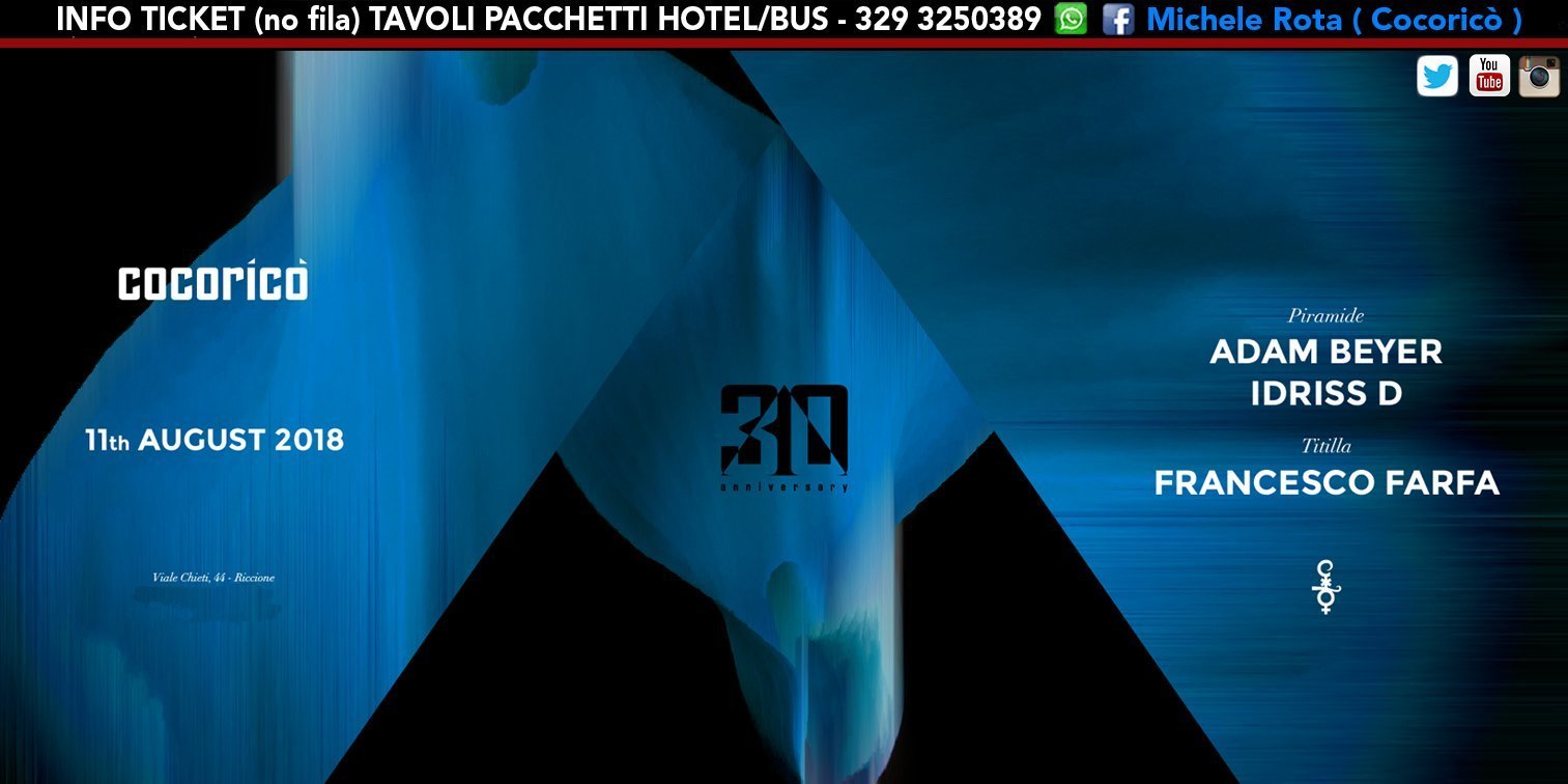 Adam Beyer Cocorico 11 Agosto 2018 Ticket Tavoli Pacchetti Hotel