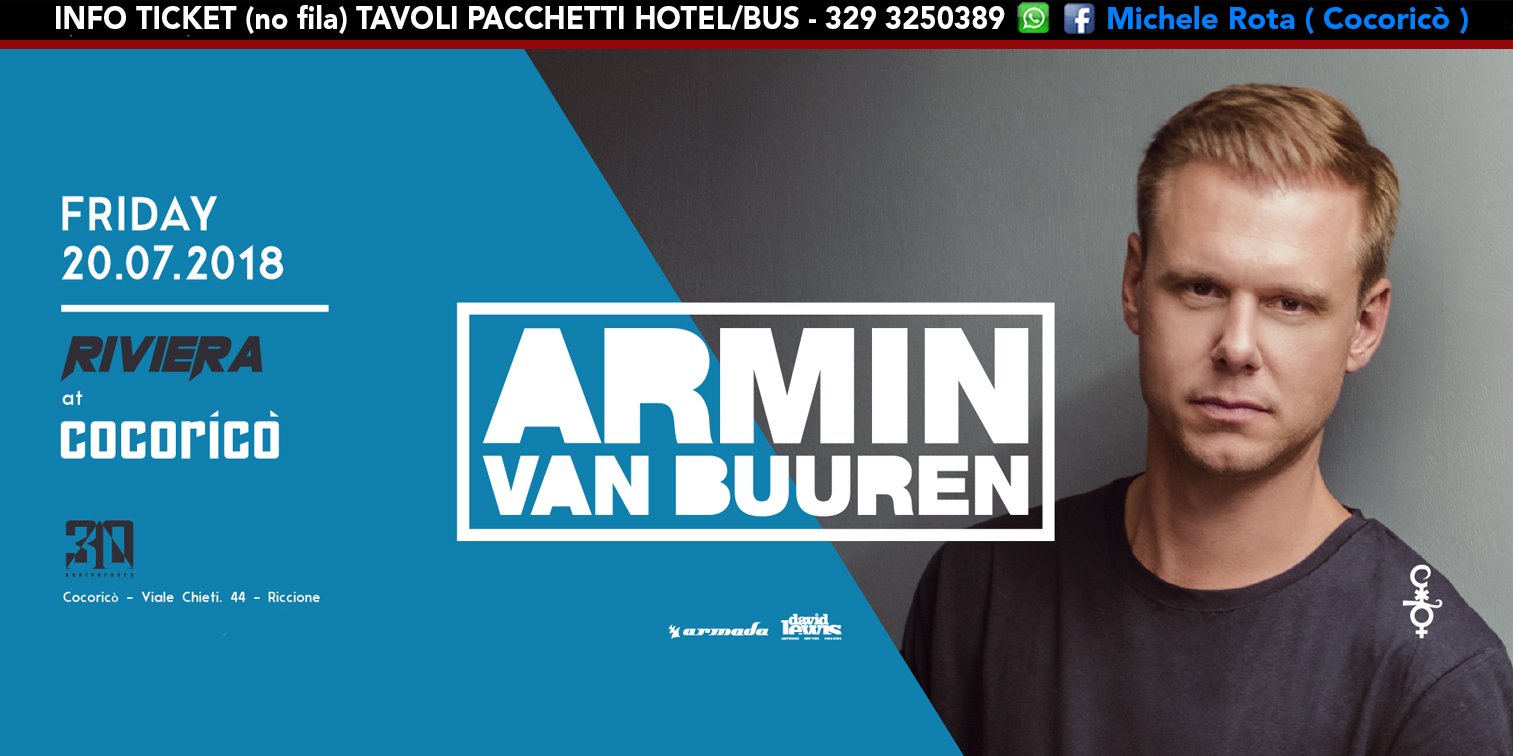 Armin Van Buuren Cocorico Riviera 20 Luglio 2018 Ticket Tavoli Pacchetti Hotel