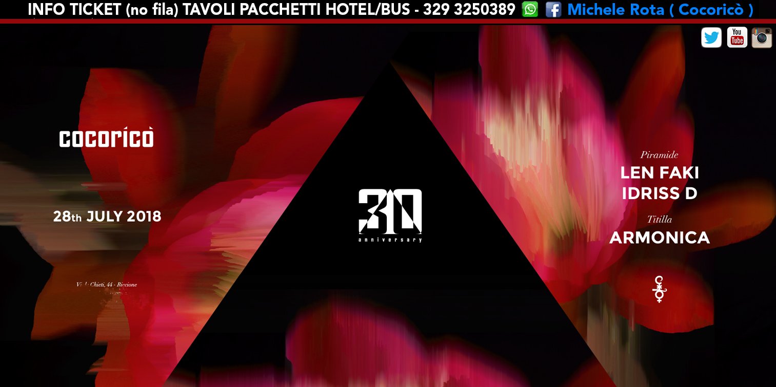 Len Faki Cocorico 28 Luglio 2018 Ticket Tavoli Pacchetti Hotel