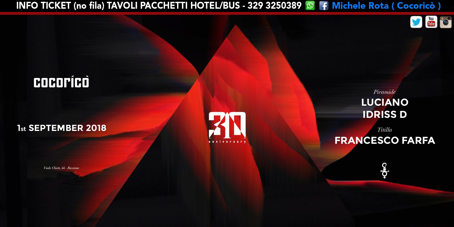 Luciano Cocorico 01 Settembre 2018 Ticket Tavoli Pacchetti Hotel