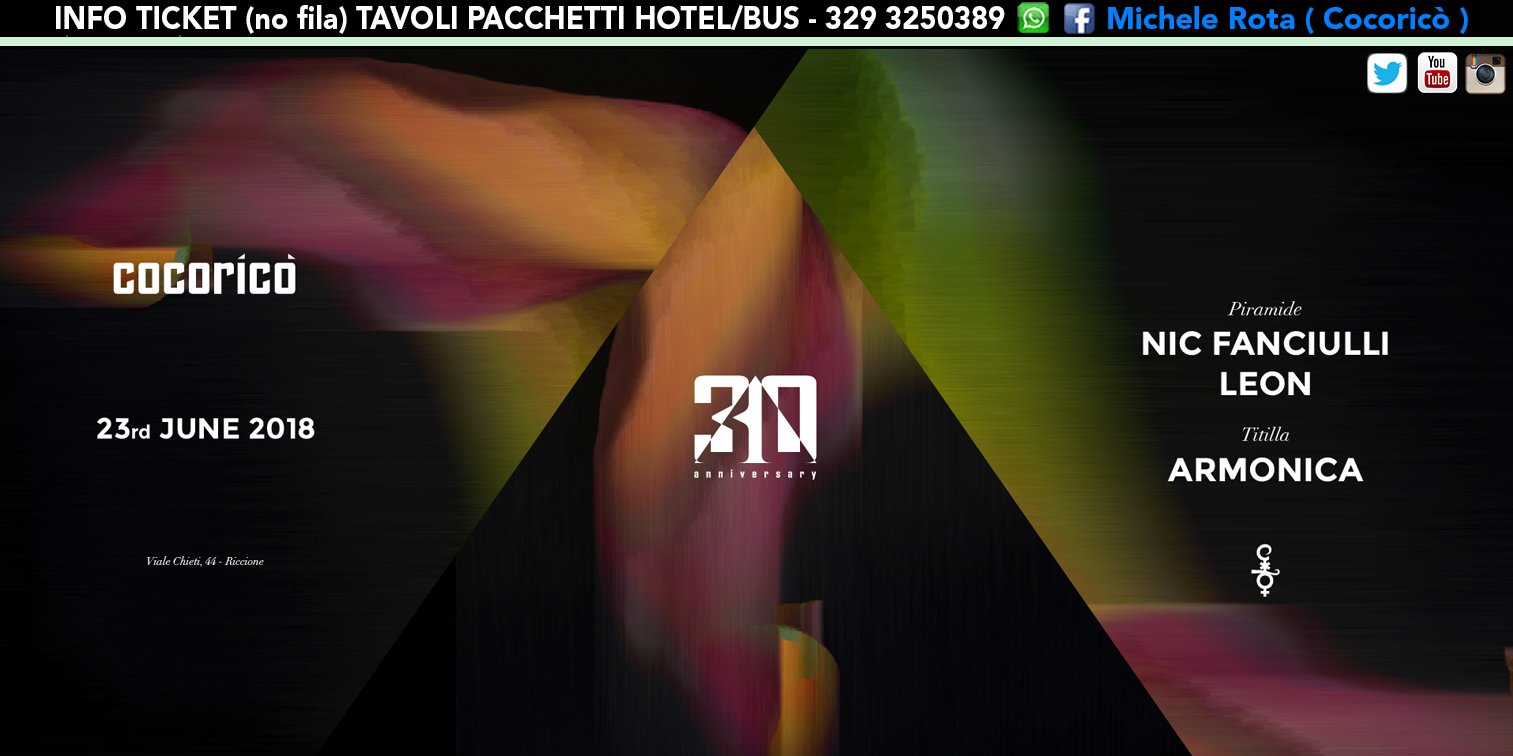 Nic Fanciulli Cocorico 23 Giugno 2018 Ticket Tavoli Pacchetti Hotel